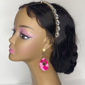 Hand Crafted Raindrop donut marble pink dangle clay earrings